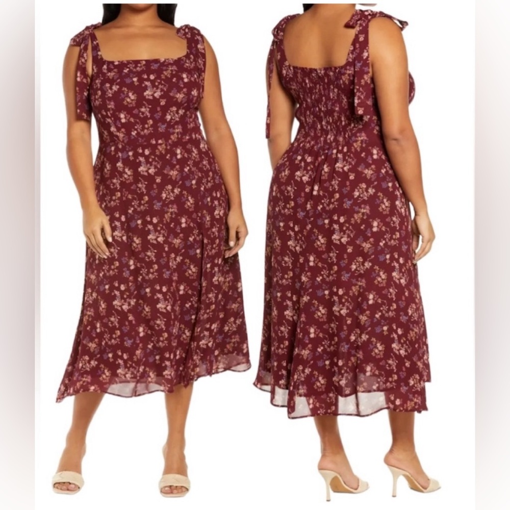 Reformation Burgundy Floral Midi Dress